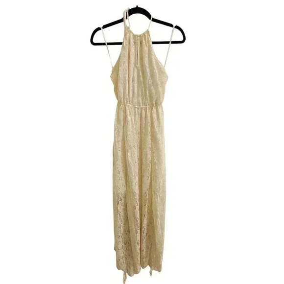 Abercrombie & Fitch Cream Floral Lace Halter Dress Flowy Feminine Fairy - Picture 2 of 11